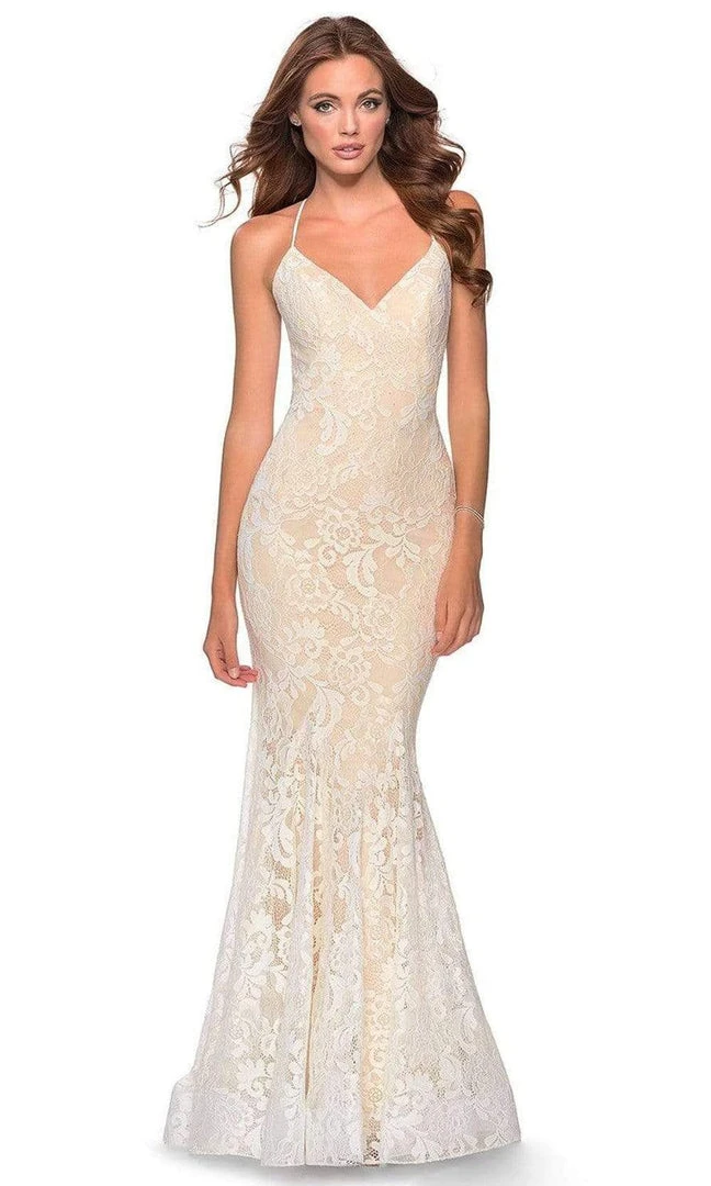 La Femme - Spaghetti Strap Lace Mermaid Dress 28504SC - 1 Pc Dark Berry In Size 8 Available Formal Gowns 4 La Femme - Spaghetti Strap Lace Mermaid Dress 28504SC - 1 Pc Dark Berry In Size 8 Available Formal Gowns