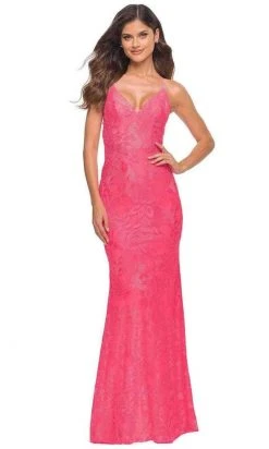 Formal Gowns La Femme - Spaghetti Strap Lace Prom Gown 30684SC - 1 Pc Orange In Size 6 Available