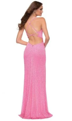 Formal Gowns La Femme - Spaghetti Strappy Long Sequin Dress 29986SC - 1 Pc Neon Pink In Sizes 4 Available 5 Formal Gowns La Femme - Spaghetti Strappy Long Sequin Dress 29986SC - 1 Pc Neon Pink In Sizes 4 Available