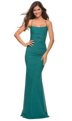 La Femme - Square Neck Sheath Evening Dress 30493SC - 1 Pc Navy In Size 2 Available