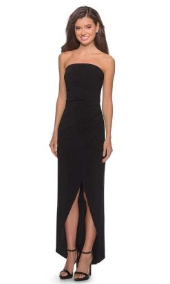 La Femme - Straight Across Faux Wrap Sheath Gown 28204SC - 1 Pc Black In Size 14 Available Formal Gowns