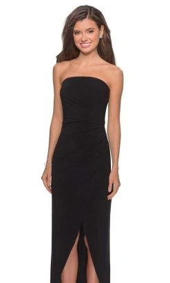 La Femme - Straight Across Faux Wrap Sheath Gown 28204SC - 1 Pc Black In Size 14 Available Formal Gowns 8 La Femme - Straight Across Faux Wrap Sheath Gown 28204SC - 1 Pc Black In Size 14 Available Formal Gowns