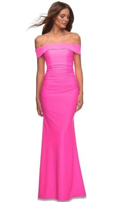 La Femme - Straight Across Ruched Prom Gown 30421SC - 1 Pc Hot Pink In Size 4 Available