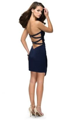 La Femme - Strapless Asymmetrical Overskirt Short Dress 26669SC - 1 Pc Navy In Size 4 Available