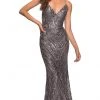 Formal Gowns La Femme - Strappy Back Sequin Prom Gown 30496SC - 1 Pc Gunmetal In Size 2 Available