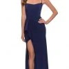 Formal Gowns La Femme - Strappy Ruffle Accent High Slit Dress 29735SC - 1 Pc Navy In Size 00 Available 1 Formal Gowns La Femme - Strappy Ruffle Accent High Slit Dress 29735SC - 1 Pc Navy In Size 00 Available