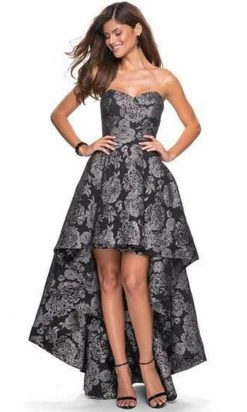 Formal Gowns La Femme - Sweetheart Jacquard High Low Dress 27468SC - 1 Pc Black/Silver In Size 2 Available 7 Formal Gowns La Femme - Sweetheart Jacquard High Low Dress 27468SC - 1 Pc Black/Silver In Size 2 Available