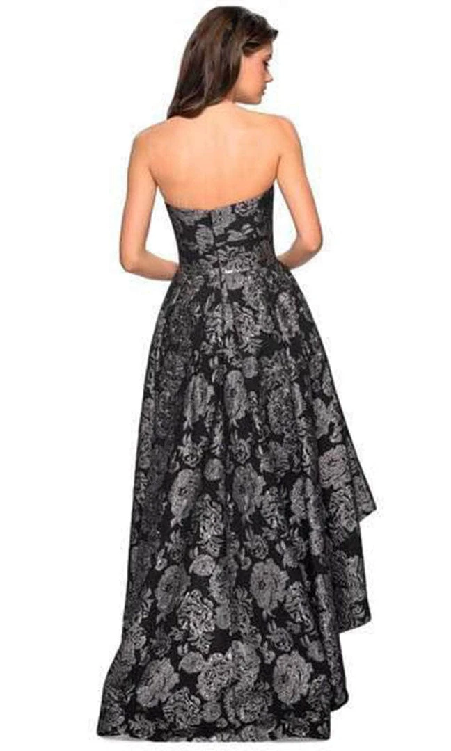 Formal Gowns La Femme - Sweetheart Jacquard High Low Dress 27468SC - 1 Pc Black/Silver In Size 2 Available 4 Formal Gowns La Femme - Sweetheart Jacquard High Low Dress 27468SC - 1 Pc Black/Silver In Size 2 Available