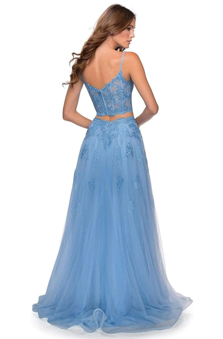 Formal Gowns La Femme - Two Piece Floral Adorned Tulle A-line Gown 2871SC - 1 Pc Pale Yellow In Size 4 Available 6 Formal Gowns La Femme - Two Piece Floral Adorned Tulle A-line Gown 2871SC - 1 Pc Pale Yellow In Size 4 Available