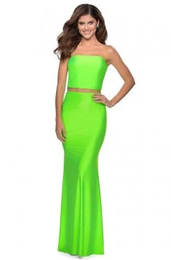 La Femme - Two Piece Neon Jersey Sheath Dress 28972SC - 1 Pc Neon Green In Size 00 Available
