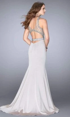 La Femme - Yoke Halter Neck Long Mermaid Gown 24485SC - 1 Pc Silver In Size 8 Available Formal Gowns