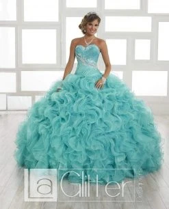 LA Glitter - 24025 Strapless Jeweled Ruffle Ornate Ballgown