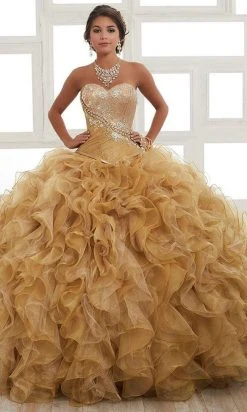 LA Glitter - 24025 Strapless Jeweled Ruffle Ornate Ballgown