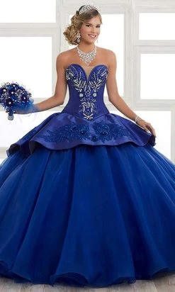 Formal Gowns LA Glitter - 24028 Plunging Embroidered Peplum Drape Ballgown