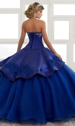 Formal Gowns LA Glitter - 24028 Plunging Embroidered Peplum Drape Ballgown