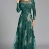 Lara Dresses - 32634 Detailed Sheer Floral Gown In Green 1 Lara Dresses - 32634 Detailed Sheer Floral Gown In Green