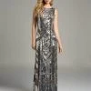 Formal Gowns Lara Dresses - 33025 Sparkling Bateau Neck Long Sheath Gown