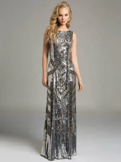 Formal Gowns Lara Dresses - 33025 Sparkling Bateau Neck Long Sheath Gown