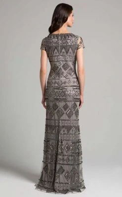 Lara Dresses - 33037 Geometric Short Sleeves Sheath Long Dress Formal Gowns