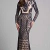 Lara Dresses - 33038 Long Sleeves Jewel Neck Sheath Long Dress Formal Gowns
