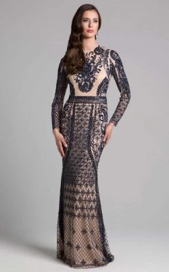 Lara Dresses - 33038 Long Sleeves Jewel Neck Sheath Long Dress Formal Gowns