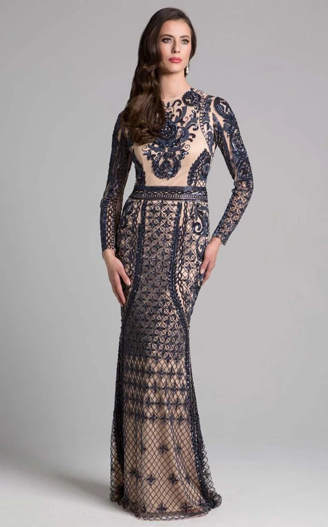 Lara Dresses - 33038 Long Sleeves Jewel Neck Sheath Long Dress Formal Gowns 3 Lara Dresses - 33038 Long Sleeves Jewel Neck Sheath Long Dress Formal Gowns