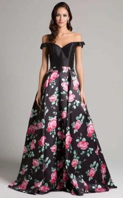 Formal Gowns Lara Dresses - 33207 Floral Off Shoulder A-line Dress