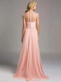 Lara Dresses - 33219 Cap Sleeve Embellished Illusion A-Line Gown Formal Gowns