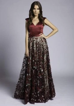 Lara Dresses - 33239 Cap Sleeve V-neck Embellished A-line Dress Formal Gowns