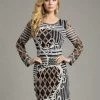 Cocktail Dresses Lara Dresses - 33264 Sassy Beaded Long Sleeve Cocktail Dress