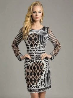 Cocktail Dresses Lara Dresses - 33264 Sassy Beaded Long Sleeve Cocktail Dress