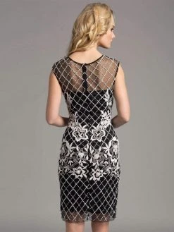 Lara Dresses - 33265 Sheer Cocktail Dress With Elegant Floral Design Cocktail Dresses