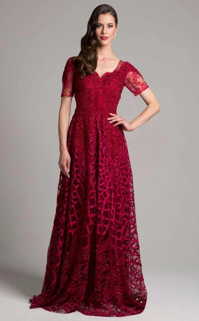 Lara Dresses - 33278 Beaded V-neck A-line Dress 3 Lara Dresses - 33278 Beaded V-neck A-line Dress