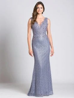 Formal Gowns Lara Dresses - 33279 Scalloped V-Neck Lace Gown