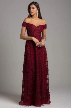 Formal Gowns Lara Dresses - 33650 Floral Appliqued Off Shoulder Gown 7 Formal Gowns Lara Dresses - 33650 Floral Appliqued Off Shoulder Gown