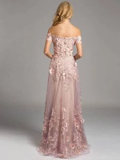 Lara Dresses - Charming Off The Shoulder Long Floral A-line Gown 33211 - 1 Pc Dusty Rose In Size 16 Available Formal Gowns