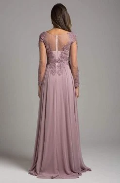 Formal Gowns Lara Dresses - Sheer Long Sleeve Chiffon A-Line Dress 29921 - 2 Pcs Mauve In Size 6 And 14 Available