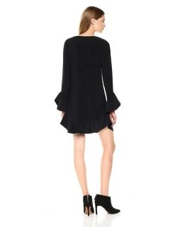 Laundry - 97F34310 Flounce Cuff Long Sleeves Solid Jersey Shift Dress
