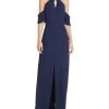 Laundry - 98M15203 Twist Front Halter Draped Shoulder Gown