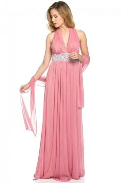 Lenovia - 5115 Crystal Embellished Plunging Halter Dress Formal Gowns