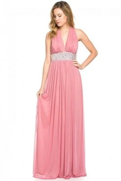 Lenovia - 5115 Crystal Embellished Plunging Halter Dress Formal Gowns