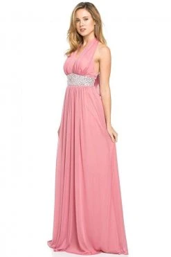 Lenovia - 5115 Crystal Embellished Plunging Halter Dress Formal Gowns