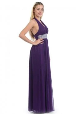 Lenovia - 5115 Crystal Embellished Plunging Halter Dress Formal Gowns