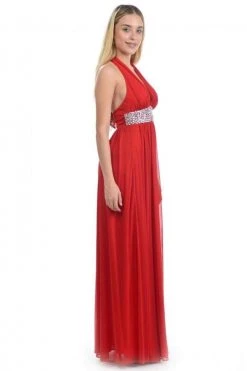 Lenovia - 5115 Crystal Embellished Plunging Halter Dress Formal Gowns
