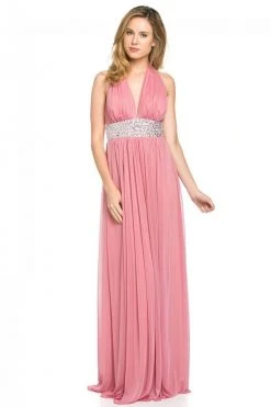 Lenovia - 5115 Crystal Embellished Plunging Halter Dress Formal Gowns