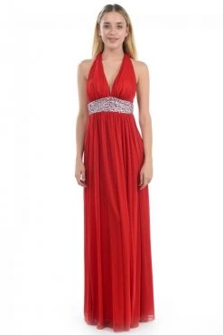 Lenovia - 5115 Crystal Embellished Plunging Halter Dress Formal Gowns