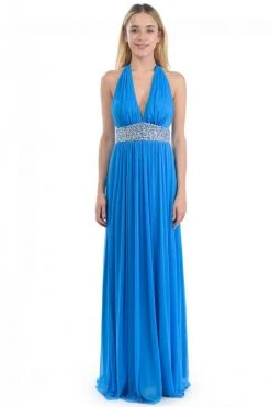 Lenovia - 5115 Crystal Embellished Plunging Halter Dress Formal Gowns
