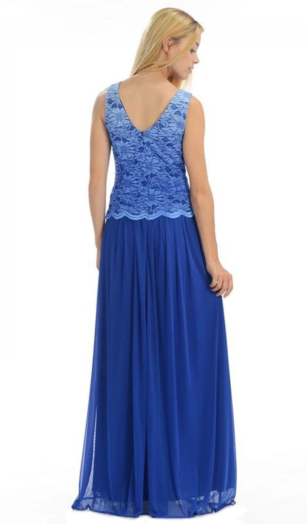 Lenovia - 5142 Lace Scoop Chiffon A-line Dress With Mini Train Formal Gowns 5 Lenovia - 5142 Lace Scoop Chiffon A-line Dress With Mini Train Formal Gowns