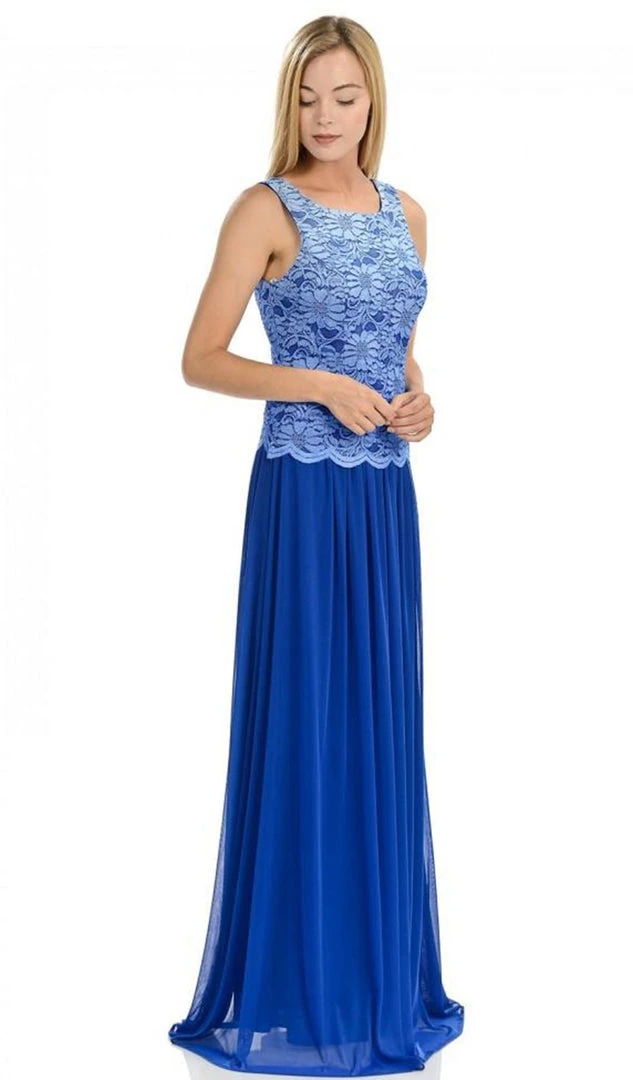 Lenovia - 5142 Lace Scoop Chiffon A-line Dress With Mini Train Formal Gowns 7 Lenovia - 5142 Lace Scoop Chiffon A-line Dress With Mini Train Formal Gowns