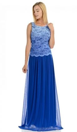 Lenovia - 5142 Lace Scoop Chiffon A-line Dress With Mini Train Formal Gowns